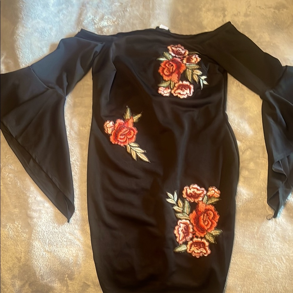 Floral Embroidered Black Dress